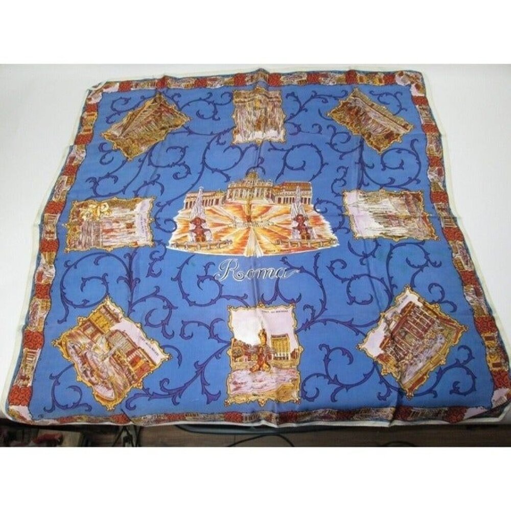 Vintage Roma Souvenir Tourist Scarf Historic Scenes Rome Italy 30"x30" WOW
